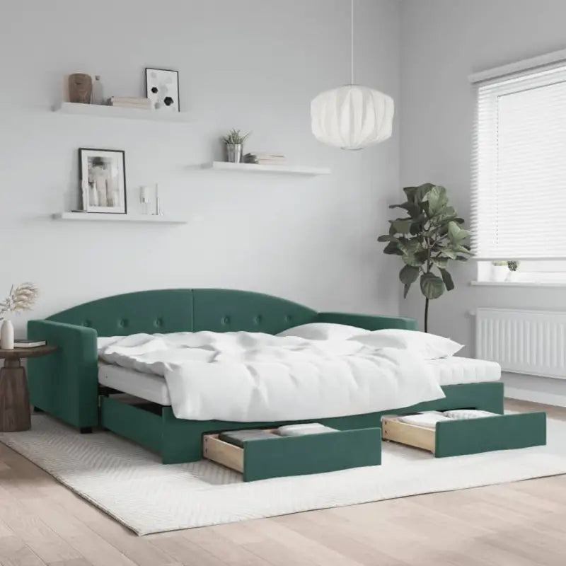 Massief hout dagbed met modern ontwerp voor woonkamer en slaapkamer - Donkergroen / 100 x 200 cm / met onderschuifbed