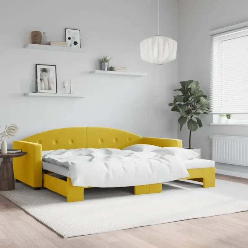 Massief hout dagbed met modern ontwerp voor woonkamer en slaapkamer - Geel / 90 x 200 cm / met onderschuifbed - Bedden