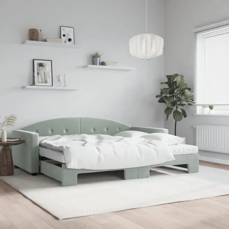 Massief hout dagbed met modern ontwerp voor woonkamer en slaapkamer - Lichtgrijs / 90 x 200 cm / met onderschuifbed