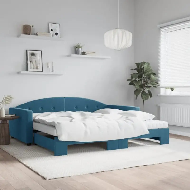 Massief hout dagbed met modern ontwerp voor woonkamer en slaapkamer - Blauw / 100 x 200 cm / met onderschuifbed