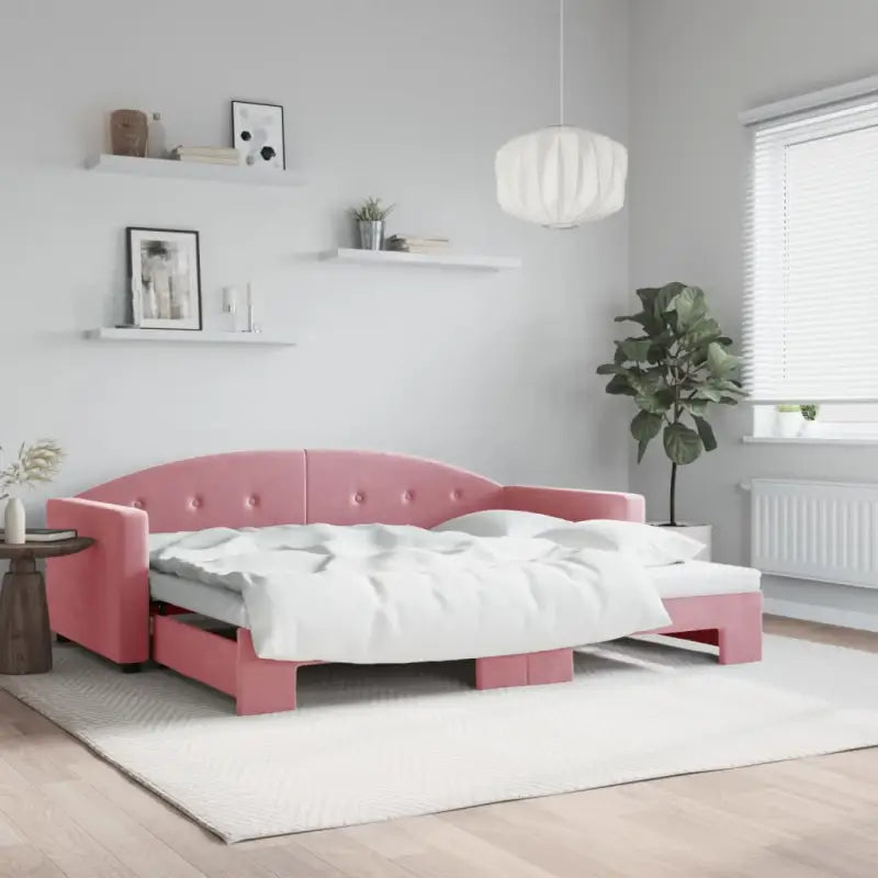 Massief hout dagbed met modern ontwerp voor woonkamer en slaapkamer - Roze / 90 x 200 cm / met onderschuifbed - Bedden