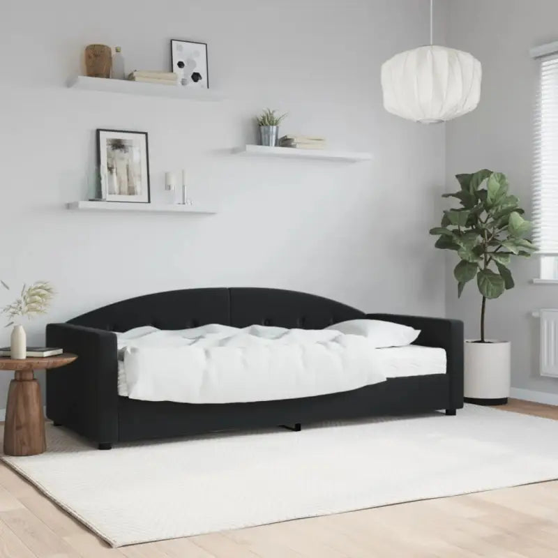Massief hout dagbed met modern ontwerp voor woonkamer en slaapkamer - Zwart / 80 x 200 cm / met matras - Bedden &