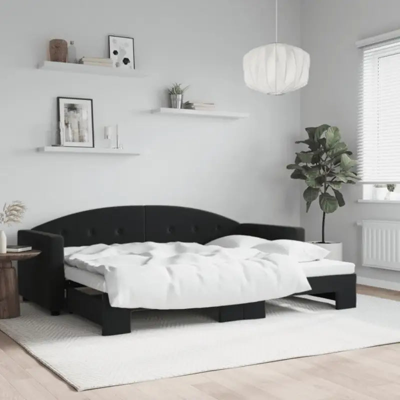 Massief hout dagbed met modern ontwerp voor woonkamer en slaapkamer - Zwart / 80 x 200 cm / met onderschuifbed - Bedden