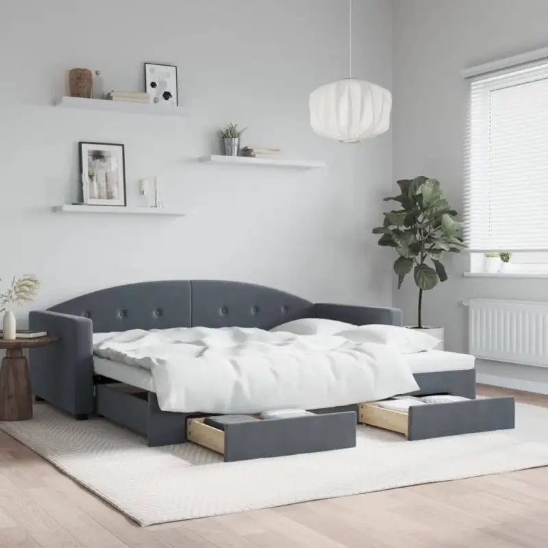 Massief hout dagbed met modern ontwerp voor woonkamer en slaapkamer - Donkergrijs / 90 x 190 cm / met onderschuifbed