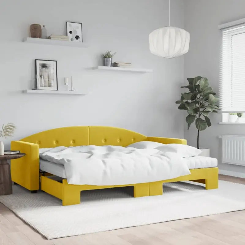 Massief hout dagbed met modern ontwerp voor woonkamer en slaapkamer - Geel / 80 x 200 cm / met onderschuifbed en matras