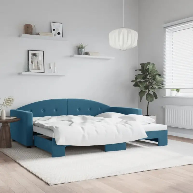 Massief hout dagbed met modern ontwerp voor woonkamer en slaapkamer - Blauw / 90 x 200 cm / met onderschuifbed - Bedden