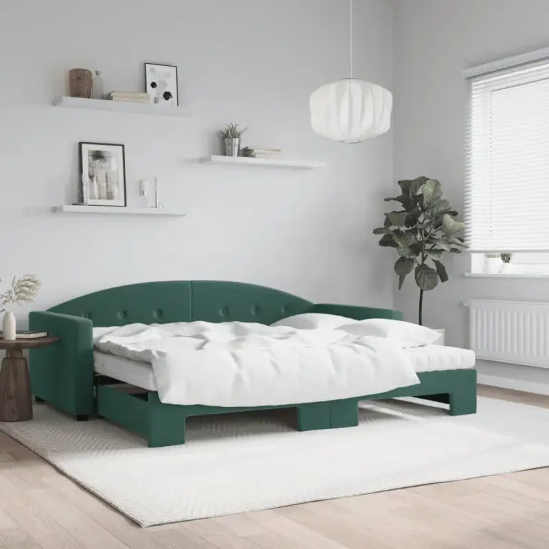 Massief hout dagbed met modern ontwerp voor woonkamer en slaapkamer - Donkergroen / 90 x 200 cm / met onderschuifbed