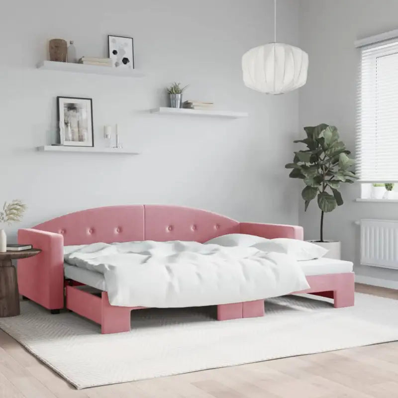 Massief hout dagbed met modern ontwerp voor woonkamer en slaapkamer - Roze / 80 x 200 cm / met onderschuifbed - Bedden