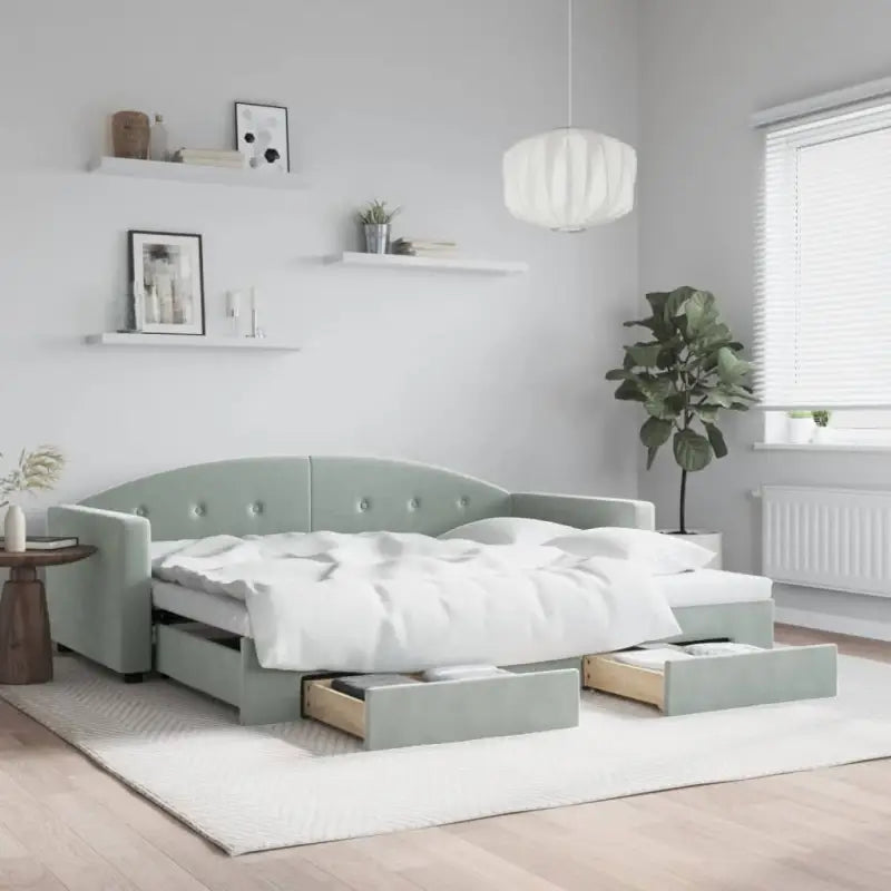 Massief hout dagbed met modern ontwerp voor woonkamer en slaapkamer - Lichtgrijs / 90 x 200 cm / met onderschuifbed