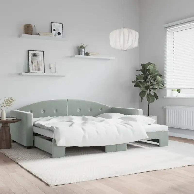 Massief hout dagbed met modern ontwerp voor woonkamer en slaapkamer - Lichtgrijs / 90 x 190 cm / met onderschuifbed