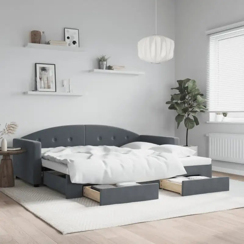 Massief hout dagbed met modern ontwerp voor woonkamer en slaapkamer - Donkergrijs / 90 x 200 cm / met onderschuifbed