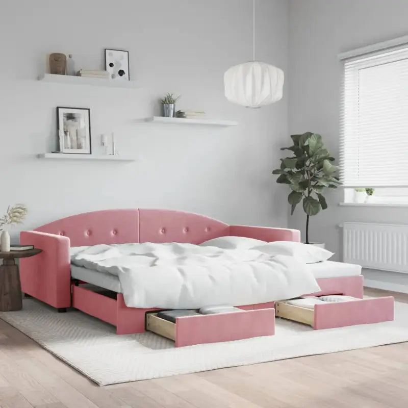 Massief hout dagbed met modern ontwerp voor woonkamer en slaapkamer - Roze / 100 x 200 cm / met onderschuifbed en lade