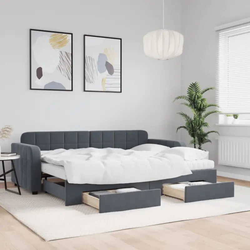 Massief hout dagbed met modern ontwerp voor woonkamer of slaapkamer - Donkergrijs / 80 x 200 cm / met onderschuifbed