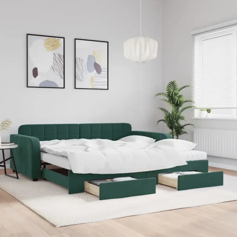 Massief hout dagbed met modern ontwerp voor woonkamer of slaapkamer - Donkergroen / 100 x 200 cm / met onderschuifbed