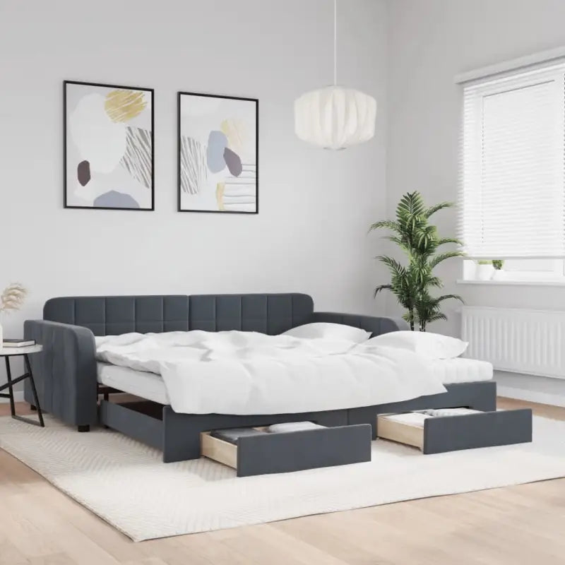 Massief hout dagbed met modern ontwerp voor woonkamer of slaapkamer - Donkergrijs / 100 x 200 cm / met onderschuifbed