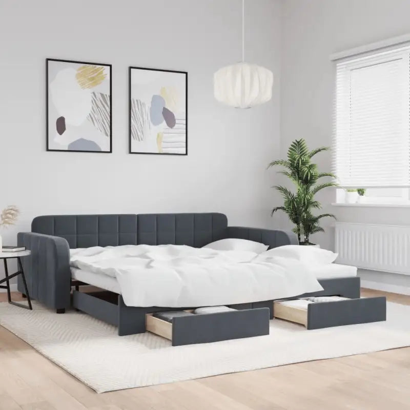Massief hout dagbed met modern ontwerp voor woonkamer of slaapkamer - Donkergrijs / 100 x 200 cm / met onderschuifbed
