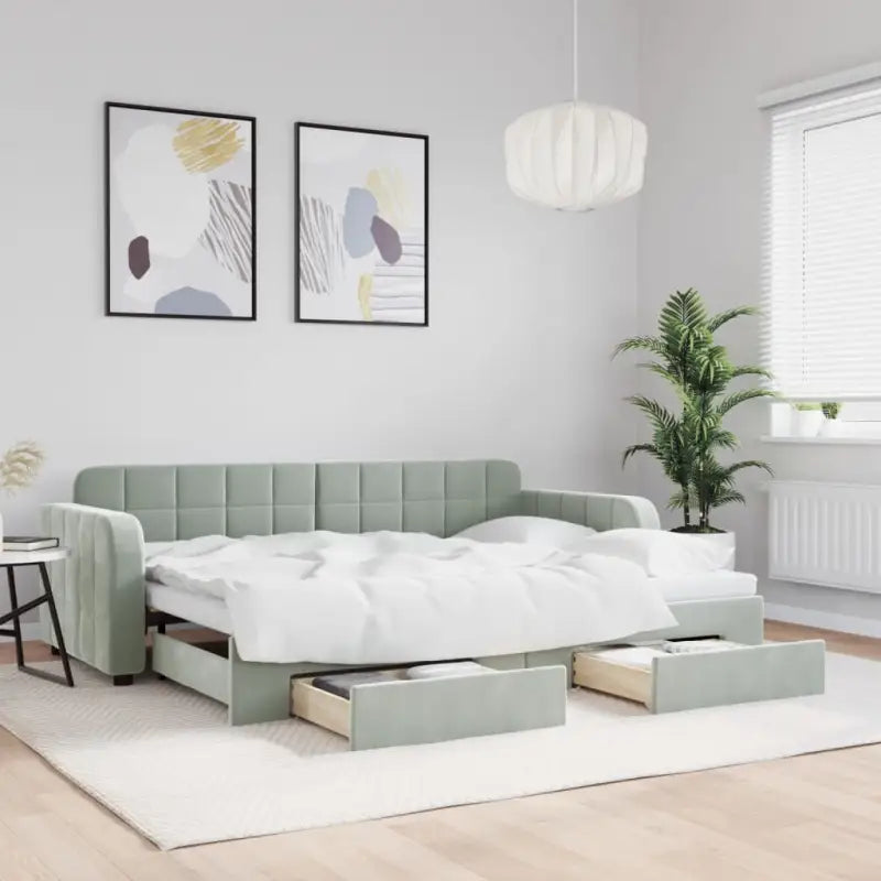 Massief hout dagbed met modern ontwerp voor woonkamer of slaapkamer - Lichtgrijs / 80 x 200 cm / met onderschuifbed