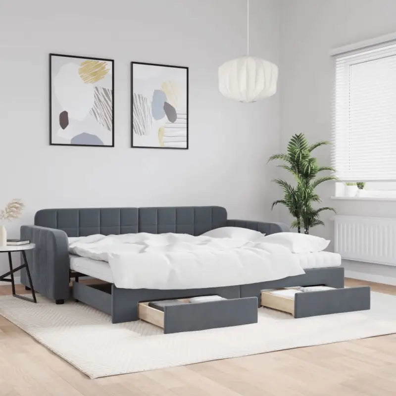 Massief hout dagbed met modern ontwerp voor woonkamer of slaapkamer - Donkergrijs / 90 x 200 cm / met onderschuifbed