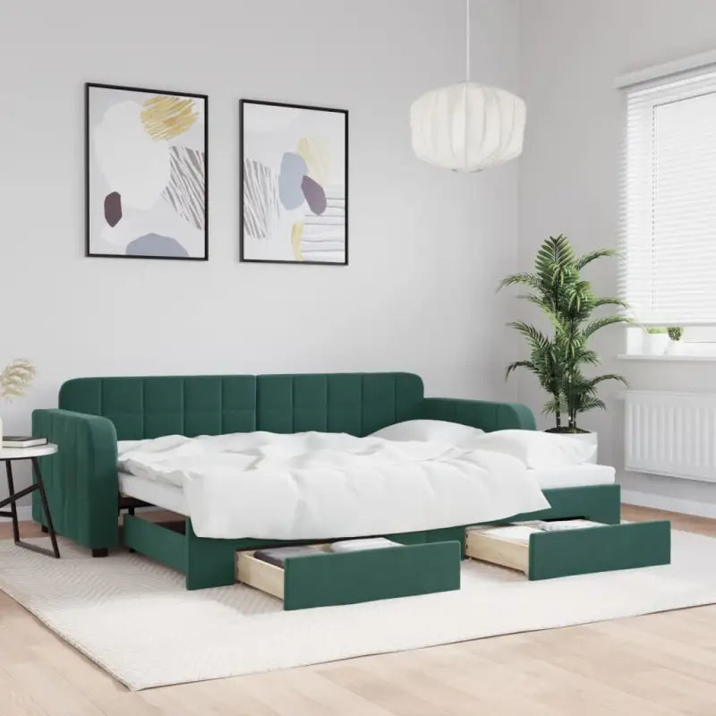 Massief hout dagbed met modern ontwerp voor woonkamer of slaapkamer - Donkergroen / 80 x 200 cm / met onderschuifbed