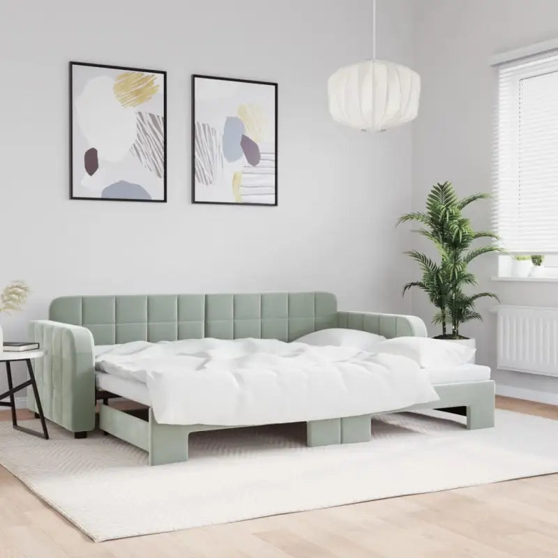 Massief hout dagbed met modern ontwerp voor woonkamer of slaapkamer - Lichtgrijs / 80 x 200 cm / met onderschuifbed