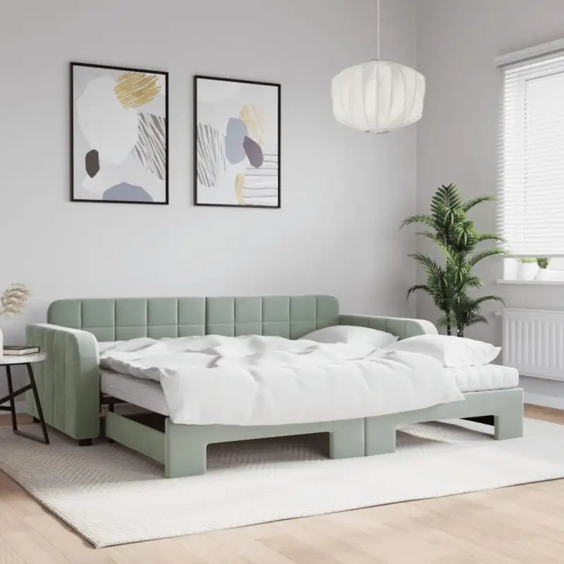 Massief hout dagbed met modern ontwerp voor woonkamer of slaapkamer - Lichtgrijs / 90 x 200 cm / met onderschuifbed