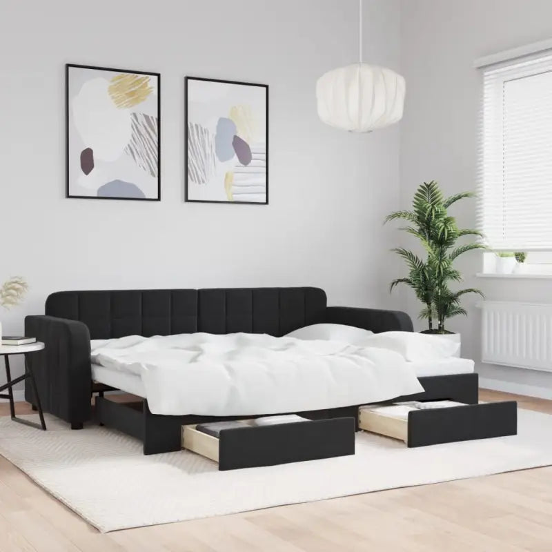 Massief hout dagbed met modern ontwerp voor woonkamer of slaapkamer - Zwart / 80 x 200 cm / met onderschuifbed en lade