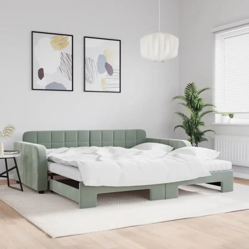 Massief hout dagbed met modern ontwerp voor woonkamer of slaapkamer - Lichtgrijs / 100 x 200 cm / met onderschuifbed