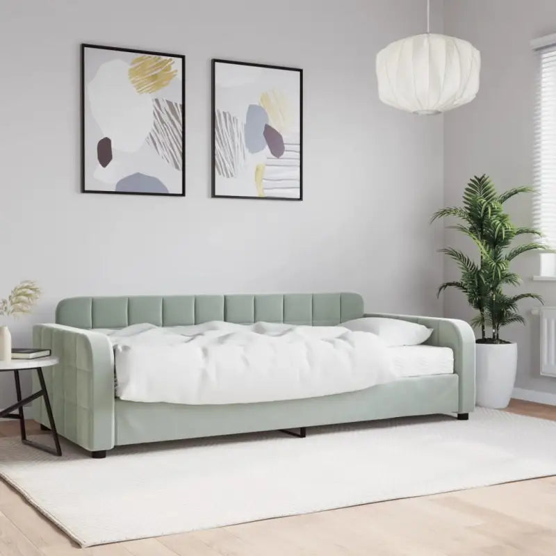 Massief hout dagbed met modern ontwerp voor woonkamer of slaapkamer - Lichtgrijs / 90 x 200 cm / met matras - Bedden &