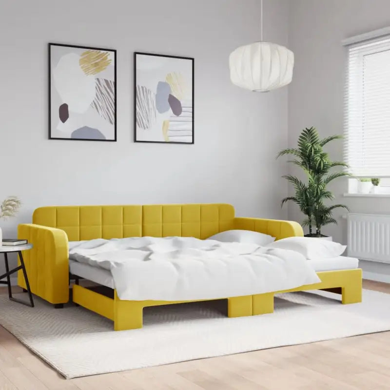 Massief hout dagbed met modern ontwerp voor woonkamer of slaapkamer - Geel / 90 x 200 cm / met onderschuifbed - Bedden