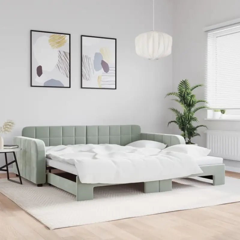 Massief hout dagbed met modern ontwerp voor woonkamer of slaapkamer - Lichtgrijs / 100 x 200 cm / met onderschuifbed