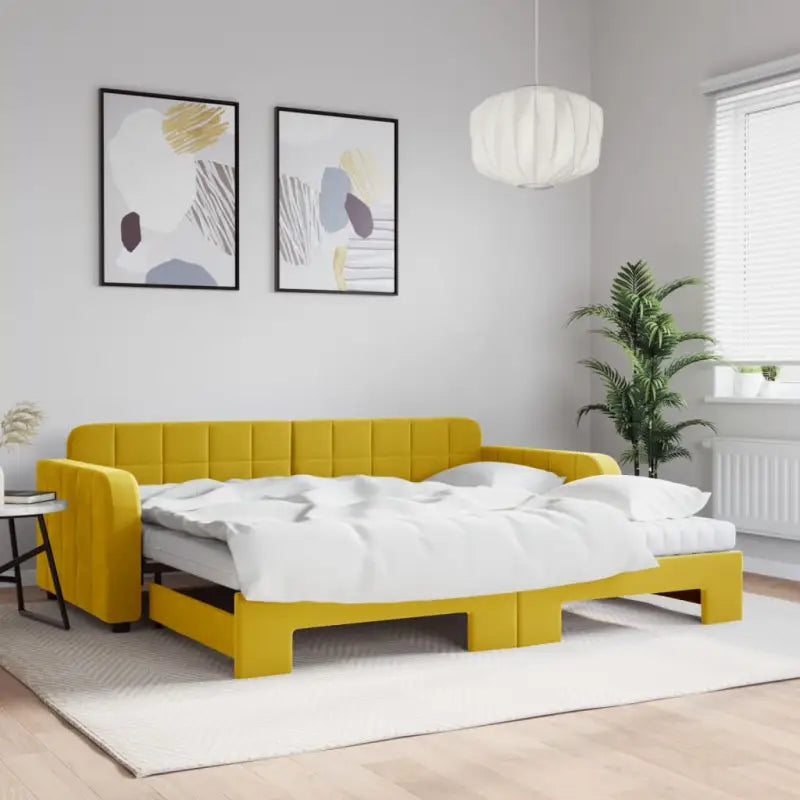 Massief hout dagbed met modern ontwerp voor woonkamer of slaapkamer - Geel / 90 x 200 cm / met onderschuifbed en matras