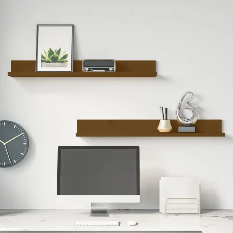 Massieve wandplanken van grenenhout gemakkelijk schoon te maken - Honingbruin / 80 x 11 x 9 cm / 1 - Wandplanken