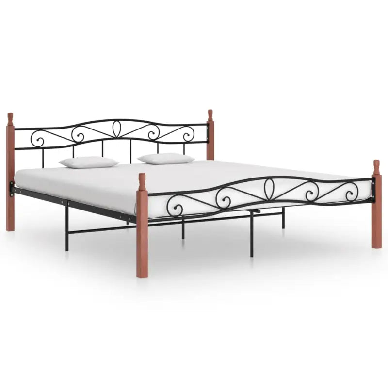 Metaal en massief eikenhout bedframe voor een warme slaapkamer sfeer - Donkerbruin / 200 x 200 cm - Bedden & bedframes