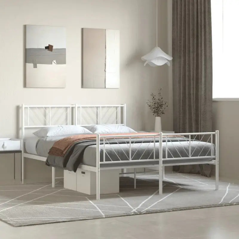 Metalen bedframe met extra opbergruimte en stevige metalen latten - Wit / 160 x 200 cm / met hoofdbord & voetbord