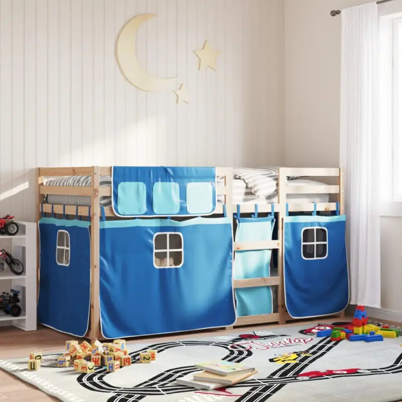 Metalen stapelbed in massief grenenhout voor compacte slaapkamers - Blauw / 90 x 200 cm - Bedden & bedframes