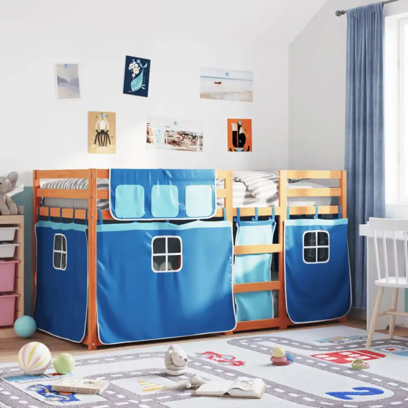 Metalen stapelbed in massief grenenhout voor compacte slaapkamers - Bruin en blauw / 90 x 200 cm - Bedden & bedframes