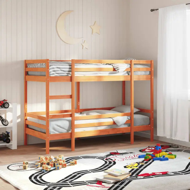 Metalen stapelbed met massief grenenhout voor compacte slaapkamers - Wasbruin / 90 x 200 cm - Bedden & bedframes
