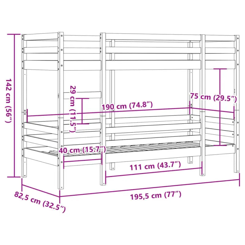 Metalen stapelbed met massief grenenhout voor compacte slaapkamers - Bedden & bedframes