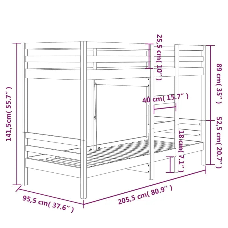 Metalen stapelbed van massief grenenhout met levering bevat - Bedden & bedframes