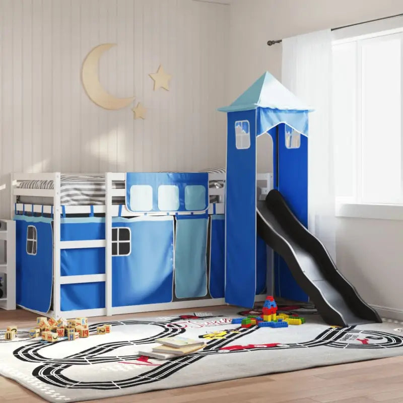 Metalen stapelbed van massief grenenhout voor compacte slaapkamers - Wit en blauw / 80 x 200 cm - Bedden & bedframes