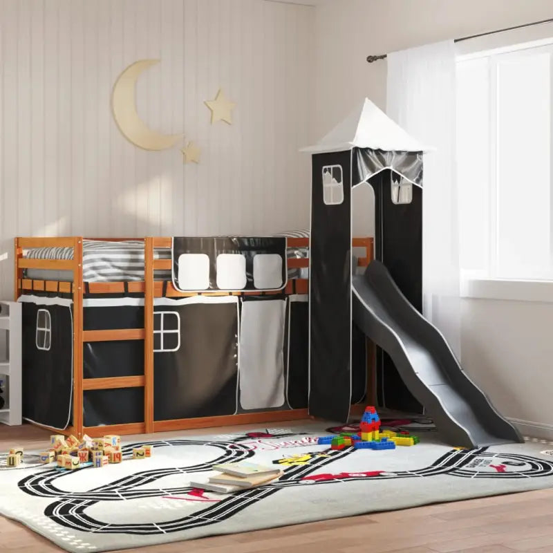 Metalen stapelbed van massief grenenhout voor compacte slaapkamers - Bruin en zwart / 90 x 190 cm - Bedden & bedframes