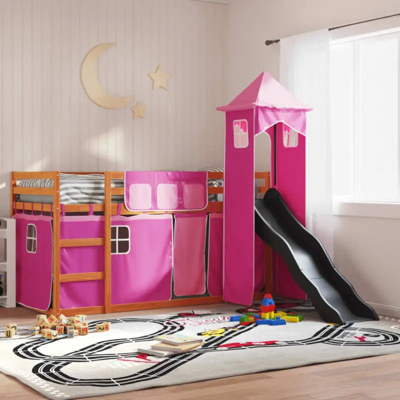 Metalen stapelbed van massief grenenhout voor compacte slaapkamers - bruin en roze / 90 x 200 cm - Bedden & bedframes