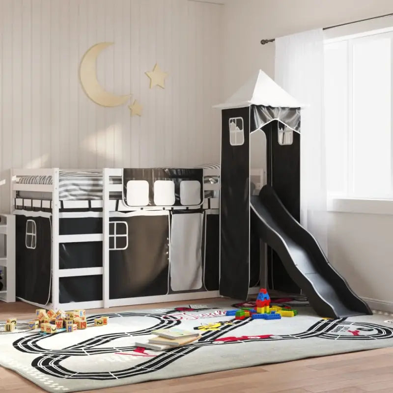 Metalen stapelbed van massief grenenhout voor compacte slaapkamers - Wit en zwart / 90 x 200 cm - Bedden & bedframes