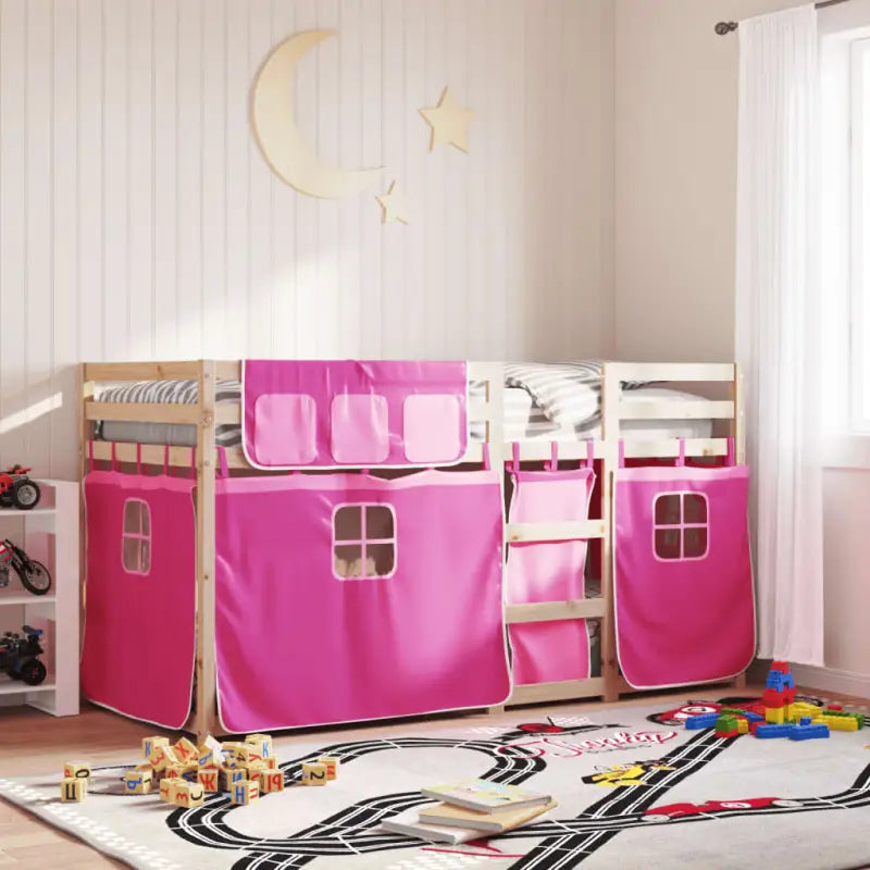 Metalen stapelbed van massief grenenhout voor een compacte kamer - Roze / 90 x 200 cm - Bedden & bedframes