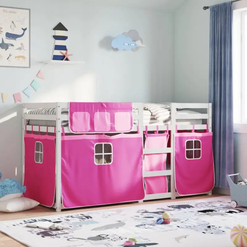 Metalen stapelbed van massief grenenhout voor een compacte kamer - Wit en roze / 80 x 200 cm - Bedden & bedframes