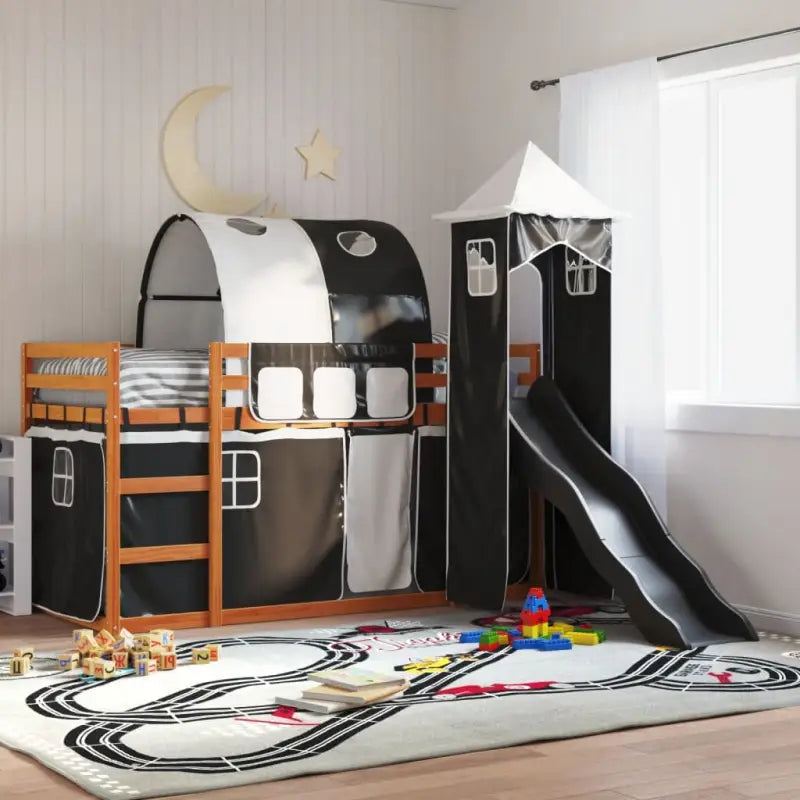 Metalen stapelbed van massief grenenhout voor kleine kamers - Bruin en zwart / 90 x 190 cm - Bedden & bedframes