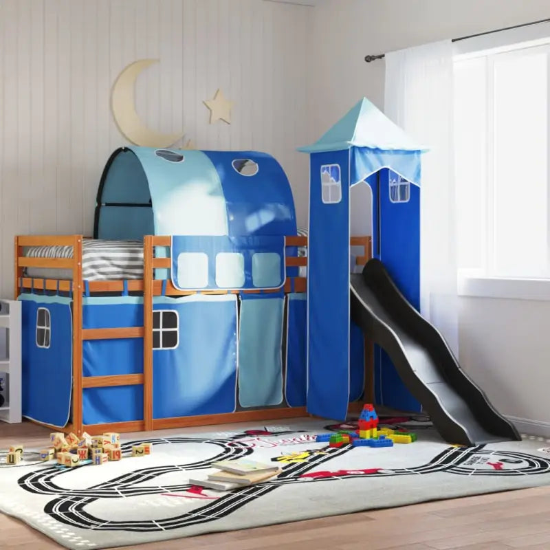 Metalen stapelbed van massief grenenhout voor kleine kamers - Bruin en blauw / 90 x 200 cm - Bedden & bedframes