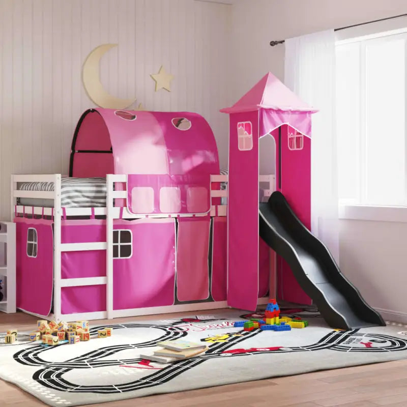 Metalen stapelbed van massief grenenhout voor kleine kamers - Wit en roze / 90 x 200 cm - Bedden & bedframes