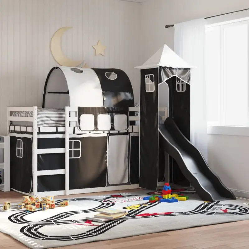 Metalen stapelbed van massief grenenhout voor kleine kamers - Wit en zwart / 90 x 190 cm - Bedden & bedframes