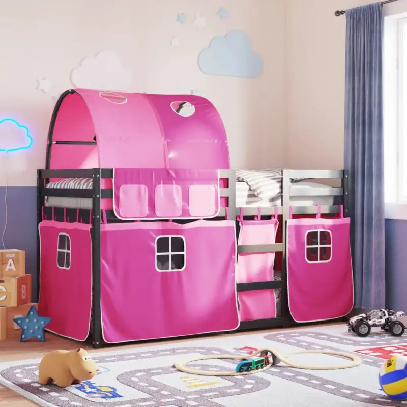 Metalen stapelbed van massief grenenhout voor kleine slaapkamers - Zwart en roze / 90 x 200 cm - Bedden & bedframes